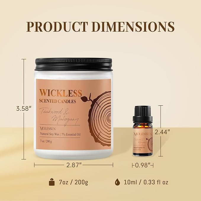 Teakwood & Mahogany Wickless Candle for Candle Warmer Lamp with 10ml Essential Oil for Custom Aroma, Flameless Non-Toxic Soy Scented Candle for Home, Birthday Gift for Men & Women
