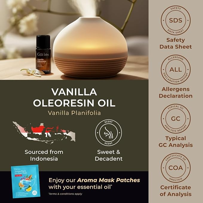100% Pure Vanilla Essential Oil - 0.34 Fl Oz - Vanilla Oil for Hair, Skin, Diffuser, Aromatherapy & DIY Candle Making Scent