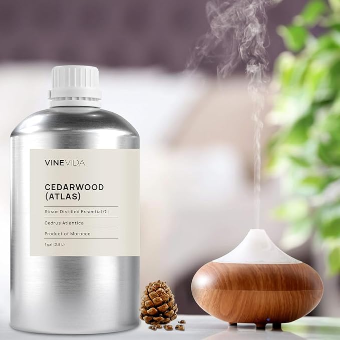 VINEVIDA Cedarwood (Atlas) Essential Oil - Gallon Cedarwood (Atlas) Oil Undiluted - Bulk Gallon Essential Oil for Soap Making Safe for Skin - DIY Candle Scents for Candlemaking Scents - 8 lbs