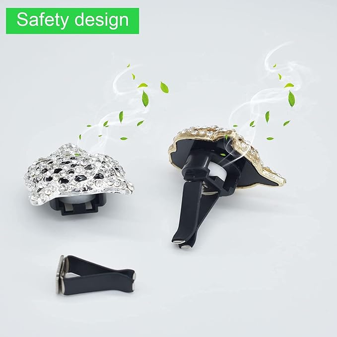 2 Pcs Bling Leopard Air Vent Clips, Crystal Leopard Car Air Fresheners Vent Clips Car Diffuser Vent Clip Rhinestone Decoration Interior Decor Diamond Bling Accessories for Women (Golden)
