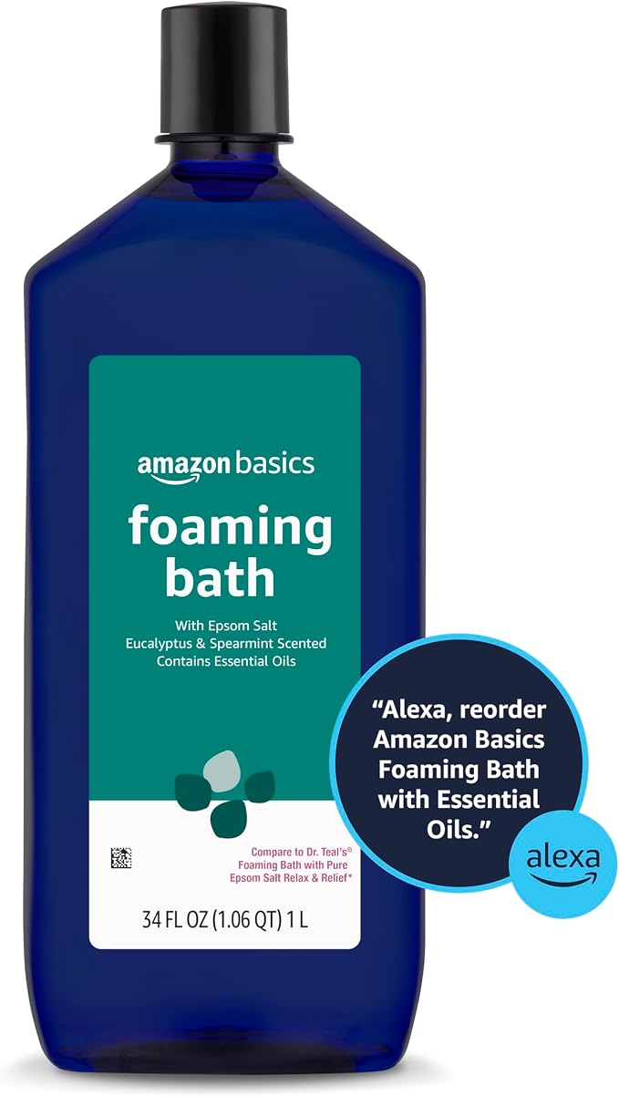 Amazon Basics Eucalyptus & Spearmint Scented Foaming Bath with Essential Oils, 34 Fl Oz (Pack of 1) (Previously Solimo)