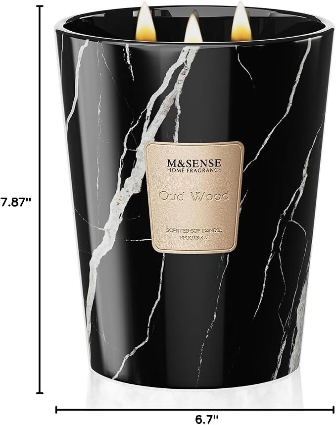 M&SENSE Extra Large Candle OudWood Intense Scented Candle,3 Wick Highly Scented XL Jar Candle,35oz 150H,Candles Gift for Women and Men
