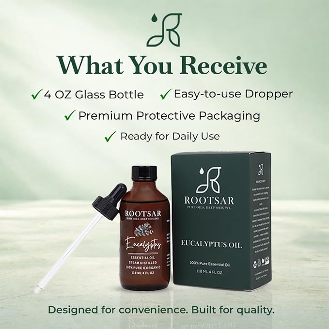 Eucalyptus Essential Oil – 100% Pure Organic Eucalyptus Oil, Steam Distilled, 4 FL OZ / 118 ML – Premium Essential Oil for Diffuser, Aromatherapy, Massage, Skin Care, Candle & Soap Making