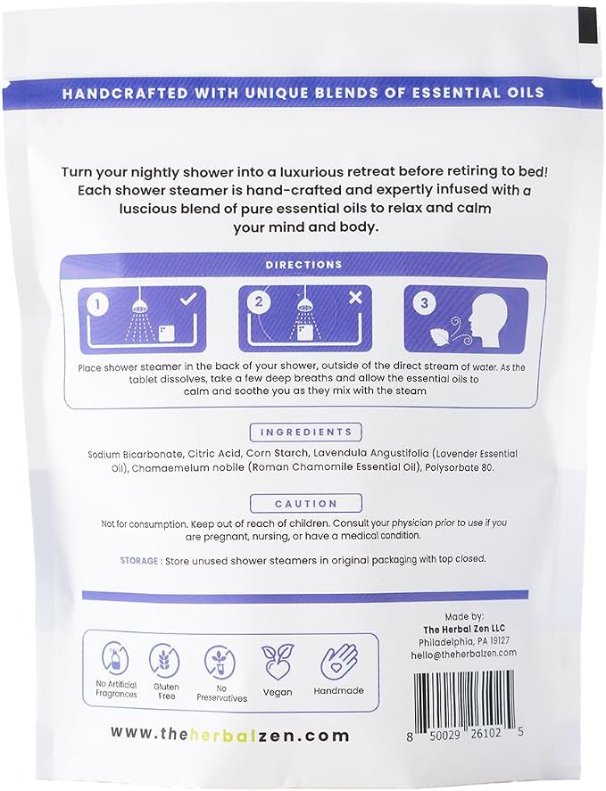 Sleepytime Lavender Shower Steamers Aromatherapy 10 Pack - Relaxing Shower Bombs with Pure Essential Oils for Relaxation and Unwinding - Spa Gifts for Women and Men - The Herbal Zen Dye-Free