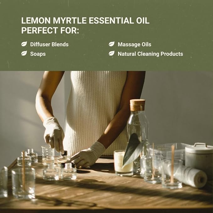 Lemon Myrtle Essential Oil - Experience an Invigorating, Fresh Citrus Aroma - Pure, Undiluted Therapeutic Grade Essential Oil - 5ml
