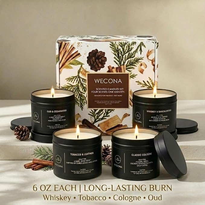 Men’s Scented Candles Set – Candle Set for Gift, Sandalwood, Mens Women Candles Gift Set, Scented Candles for Men Women, Candles for Home Scented, Luxury Candle Pack Gifts for Men Women