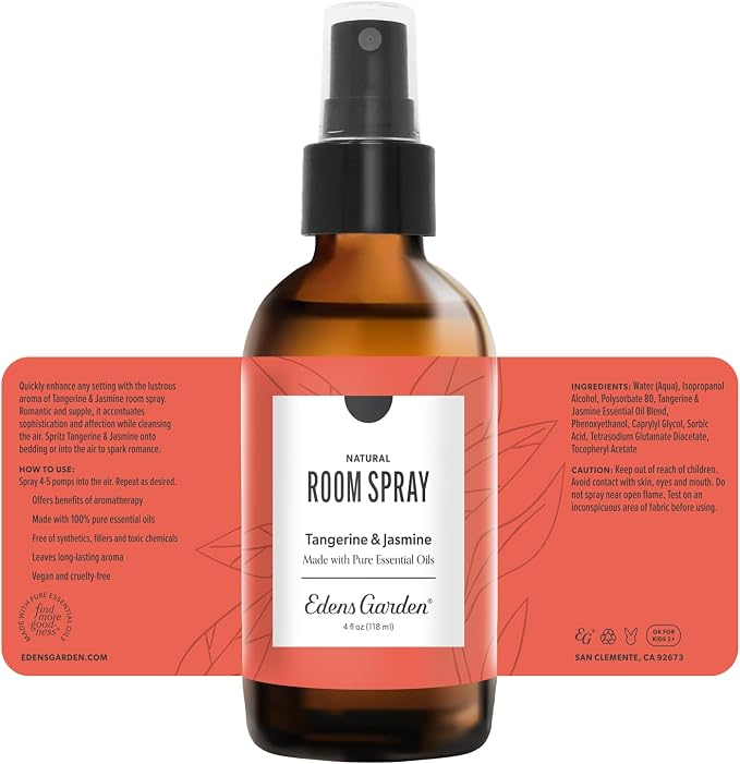 Edens Garden Tangerine Jasmine Aromatherapy Room Spray, All Natural & Made With Essential Oils (Great Home Air Freshener - Try Using On Pillows & Linens For Sleep), 4 oz