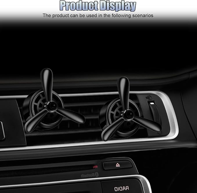 Car Air Condition Outlet Clip, Stylish Propeller Dashboard Air Vent Trim Clips, Air-Driven Diffuser, Creative Automotive Interior Decoration Accessories for Women Men (Black, 2PCS)