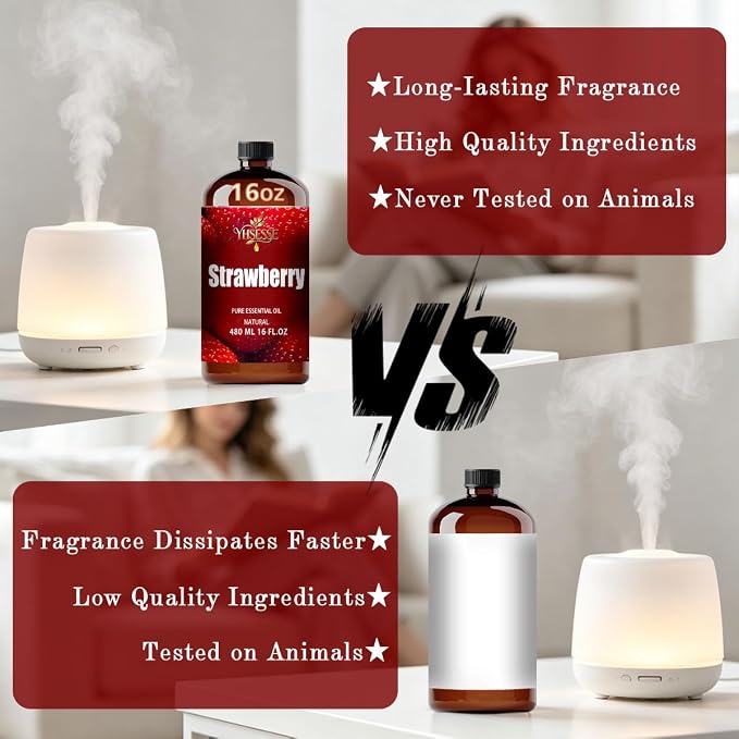 Strawberry Essential Oil, Strawberry Oil 16 Fl Oz 480ml for Diffuser Yoga Soap & Candle Making – with 0.33 Oz Roller Ball & Funnel YHSESSE Essential Oils