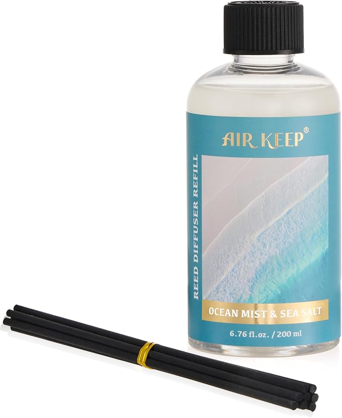 Airkeep Reed Diffuser Oil Refill with Diffuser Sticks, 6.76 Fl Oz(200ml) Ocean Mist&Sea Salt Scented Oils, Aroma Therapy, Home Fragrance & Air Freshener, Office Décor, Decoration