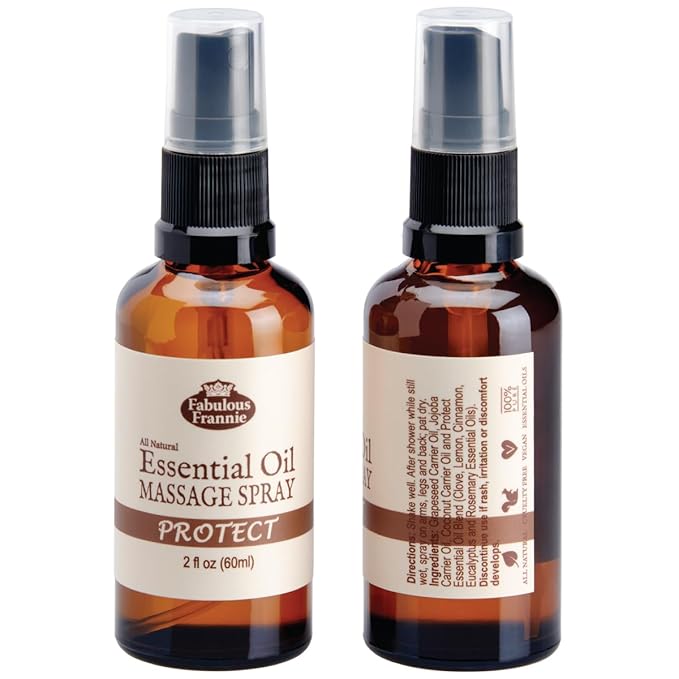 Fabulous Frannie Protect (Compared to Thieves) Massage Spray 100% Pure Essential & Carrier Oils (Cinnamon, Clove, Eucalyptus, Rosemary and Lemon) 2oz
