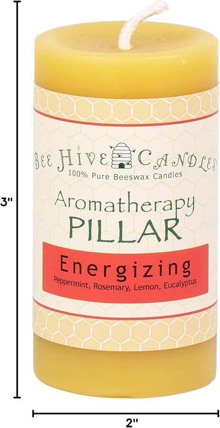 Bee Hive Candles 100% Pure Beeswax Aromatherapy Pillar Candle (2" x 3", Energizing)
