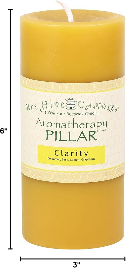 Bee Hive Candles 100% Pure Beeswax Aromatherapy Pillar Candle (3" x 6", Clarity)
