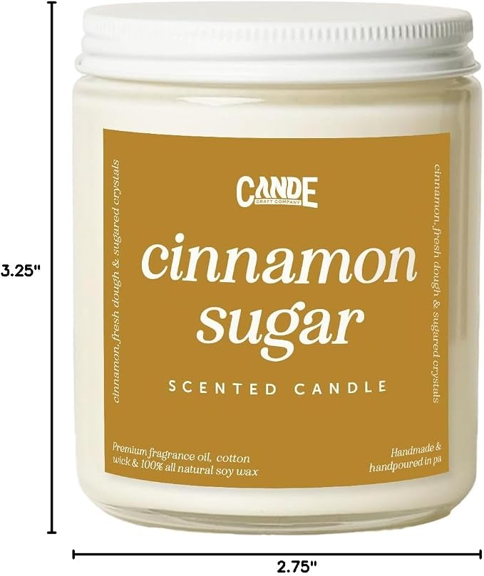 Scented Soy Wax Candle for Home, Luxury Scented Soy Jar Candle, Hand Poured in The USA, Highly Scented & Long Lasting for Home, Mom, Women, Birthday Gift (Cinnamon Sugar)