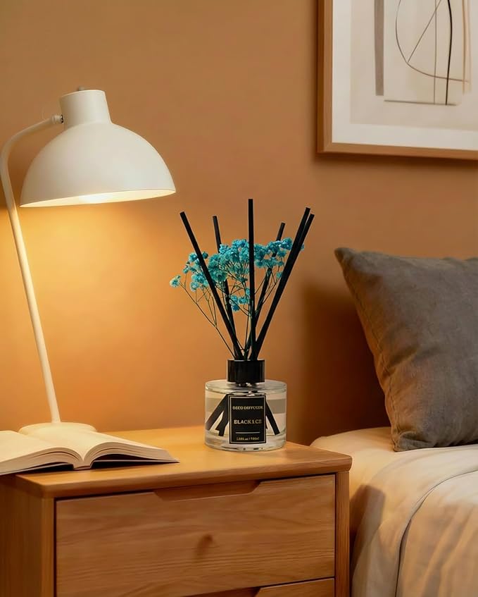 Reed Diffuser Set-Black Ice Scent Fragrance Oil Diffuser with 6 Reed Sticks | Home & Bedroom Bathroom Decor,3.38 fl oz (100ml)