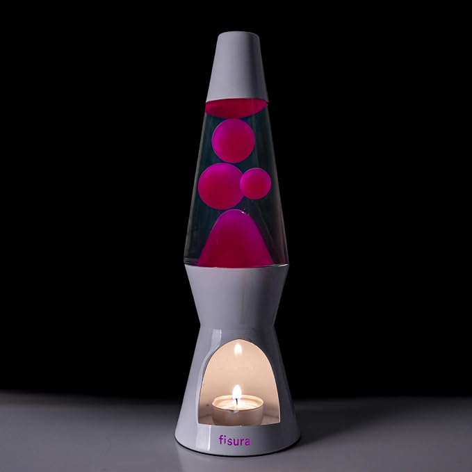 Fisura - Magma Lamp with Candle. Electricity-Free. Pink and White Design. Eco-Friendly Motion Lamp. Original Gift. Measurements: 11.42 inches x 3.35 inches (Candle not Included)