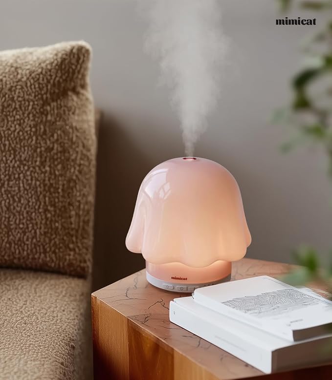 Essential Oil Diffuser for Home Glass: mimicat Timer 120ml Ultrasonic Cool Mist Aromatherapy Diffusers for Bedroom Office with Soft Night Light Pink