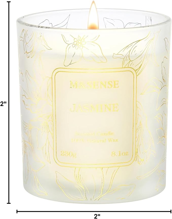 M&SENSE Jasmine Soy Candle, 8.1oz 42H Non-Toxic Long Burning, Fresh White Floral, Summer Night Aromatherapy Gift for Women