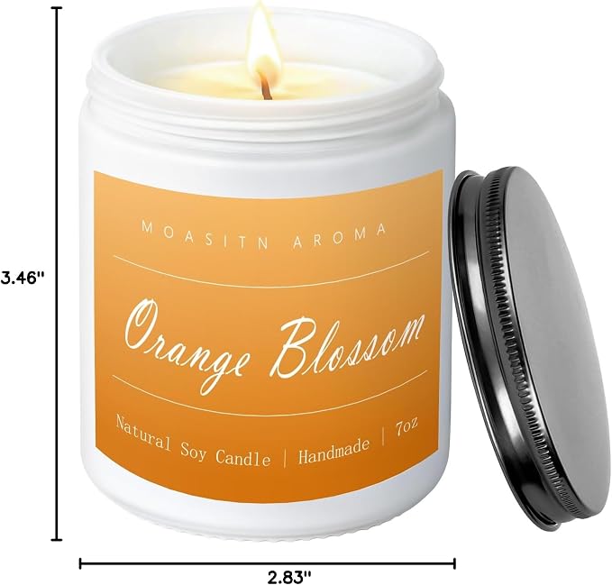 MOASITN Orange Blossom Highly Scented Candles for Home| Natural Soy Aromatherapy Candle| Handmade Long Lasting Jar Candle| Candel Gift for Women,Men as Spring, Summer,Relaxing,Housewarming Gifts| 7oz