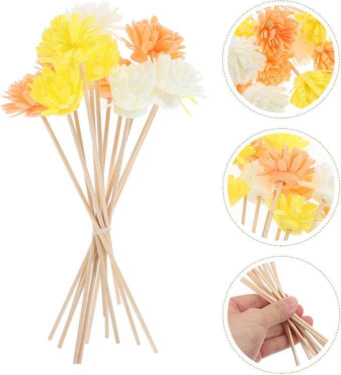 Baluue Flower Reed Diffuser Sticks 12pcs – Porous Rattan & Fiber Flower Heads for Fast Oil Wicking and Consistent Scent Throw – for Bathroom, Office, Bedroom, Aromatherapy Enthusiasts