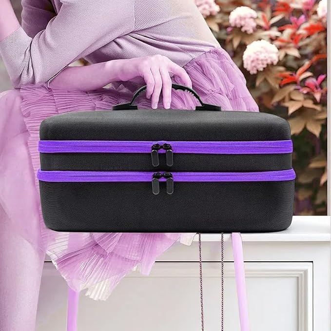 204 Slots Essential Oil Organizer Case, Hard Shell Storage Box for 1ml-15ml Bottles, Extra Large Double Layer Portable Travel Bag for Aromatherapy Vials & Peptides, Black with Purple
