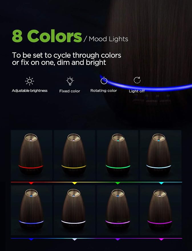 InnoGear Essential Oil Diffusers, 400ml Aromatherapy Diffuser for Essential Oils Cool Mist Humidifier with 4 Timer Adjustable Mist Waterless Auto-Off for Home Office Bedroom, Brown Wood Grain