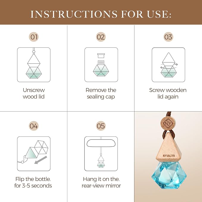 Car Air Freshener Hanging Diffuser with Natural Essential Oil, Azure Ocean Scent Car Fresheners, Long Lasting Car Smell Air Fresheners, Car Air Fresheners for Women & Men (Azure Ocean)