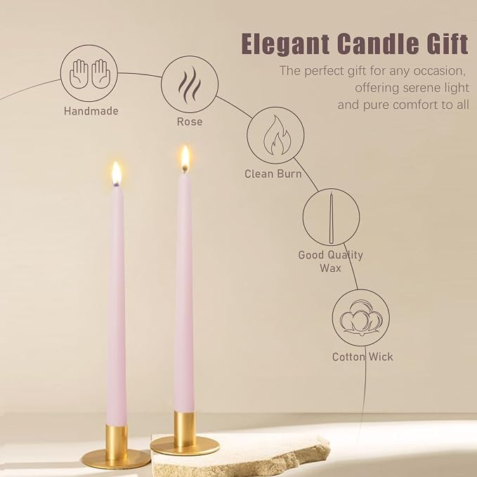Candlesticks Long Taper Candle,Rose Scented 10 Inches Light Pink Candle Sticks Smokeless Tapered Candles for Home Décor Holiday Gifts