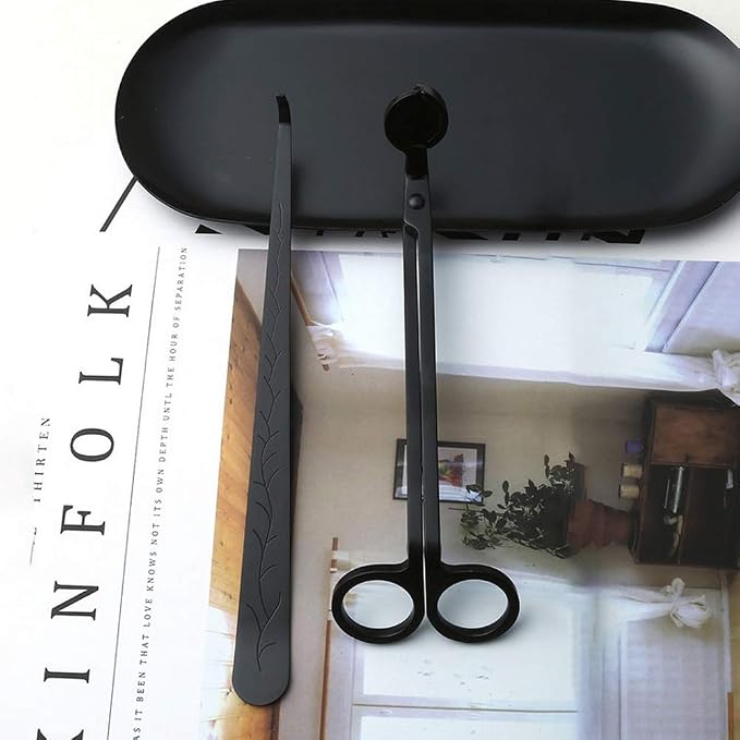 SUMAJU 2 in 1 Candle Accessory Set - Wick Trimmer & Dipper, Stainless Steel Cutter Scissor for Candle Lovers (Black)