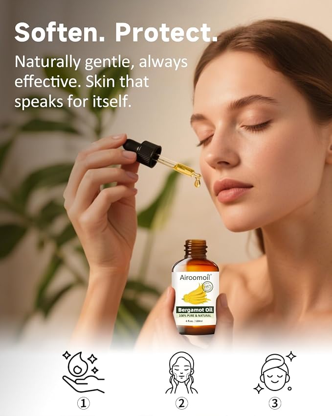Pure Bergamot Essential Oil – 100% Natural Citrus Oil for Diffuser, DIY Candles, Soap Making, Massage & Aromatherapy, 4 fl oz (120 ml) Large Capacity – Fresh Uplifting Scent
