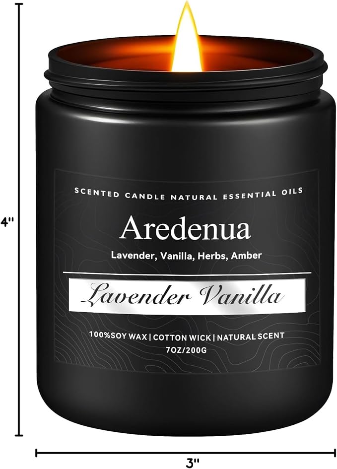 Lavender Vanilla Candle | Self-care Candle Gifts, Soy Candles for Home Scented, Aromatherapy Gifts for Women Men - 7oz Scented Candles for Home, 50 Hours Burn Time, Perfect for Relaxing Home Fragrance