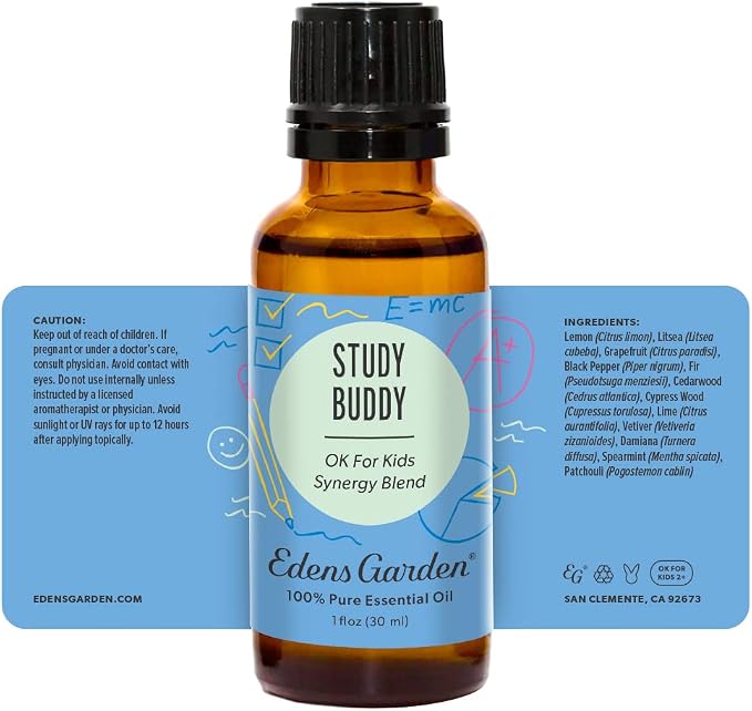 Edens Garden Study Buddy Essential Oil Blend- 100% Pure Premium Grade, Undiluted, Natural, Therapeutic, Aromatherapy, The Best for Kid Safe, Humidifiers, Skin 30 ml (1 fl oz)