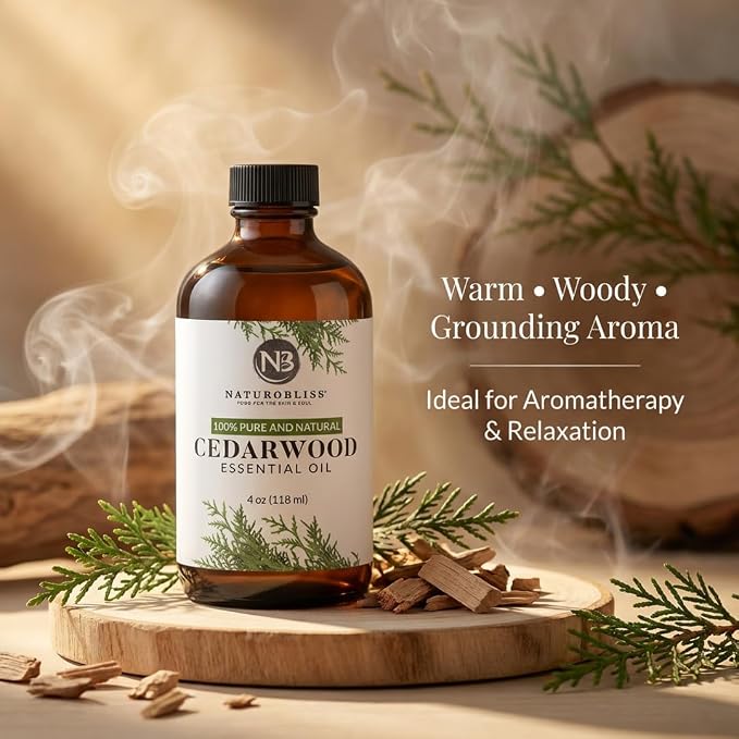 NaturoBliss Cedarwood Essential Oil – Huge 4 Fl Oz – 100% Pure and Natural – Premium Grade Essential Oil for Diffuser and Aromatherapy, Skin, Massage, Candle and Soap Making Fragrance