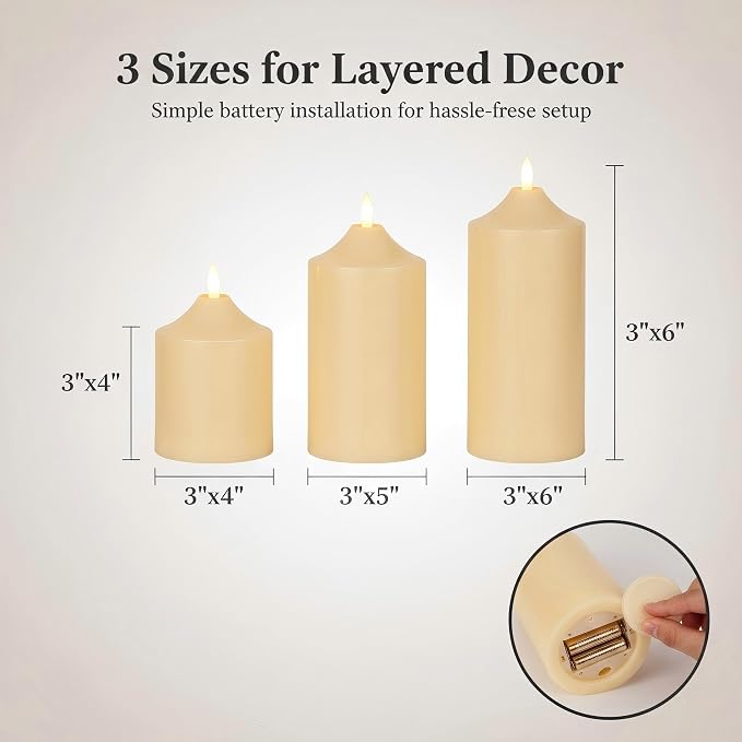 ANGELLOONG Battery Operated Candles with Timer, LED Flameless Candles Flickering with Remote, Fake Electric Pillar Candles for Holiday Party Wedding Home Decor, Dotted