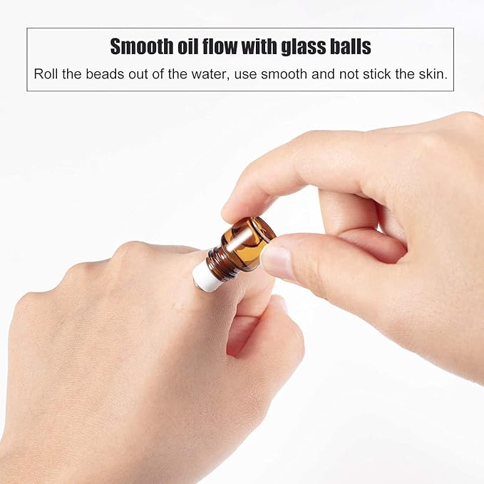 12Pcs Gold 1ml Glass Roller Bottles - Refillable Essential Oil Roll-On for Aromatherapy | Mini Travel-Size Sample Vials with Roller Balls,Aromatherapy Supplies, Essential Oil Accessories
