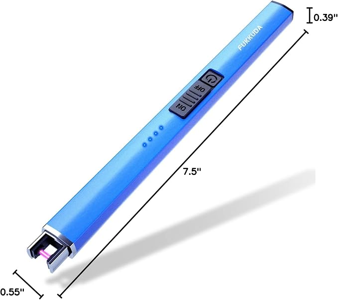 FUKKUDA Electric Candle Lighter with Safety Switch - USB Rechargeable Windproof & Flameless Plasma Arc Lighter for Easter Basket Stuffers (Sapphire Blue)