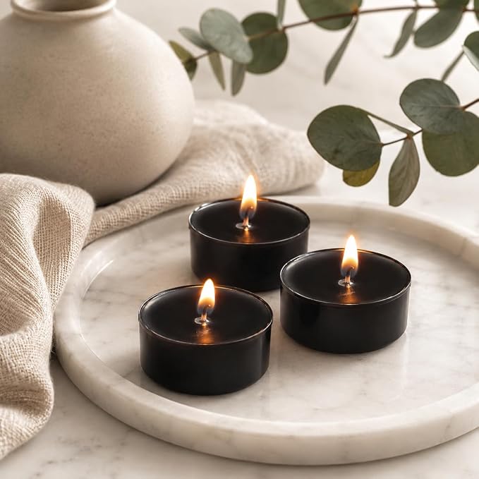 Smoked Sandalwood Scented Tealight Candles, Black Scent Tea Lights Candles Clear Cup, 24 Pack Colored Tealights Candle, 6 Hour Burn Time Tea Candles for Party, Decor, Spa, Shabbat