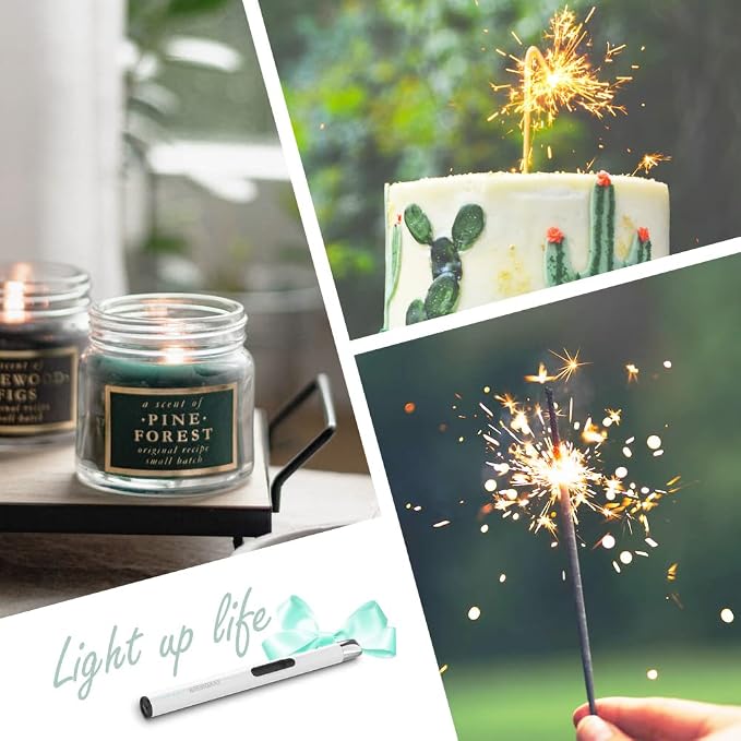 Candle Lighter, Electric Lighter USB with Upgraded LED Display Safety Switch, Rechargeable Flameless, Cream White
