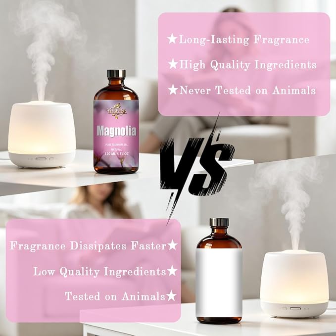 Magnolia Essential Oil, Magnolia Oil 4 Fl Oz 120ml for Diffuser Yoga Soap & Candle Making – with 0.33 Oz Roller Ball & Dropper YHSESSE Essential Oils