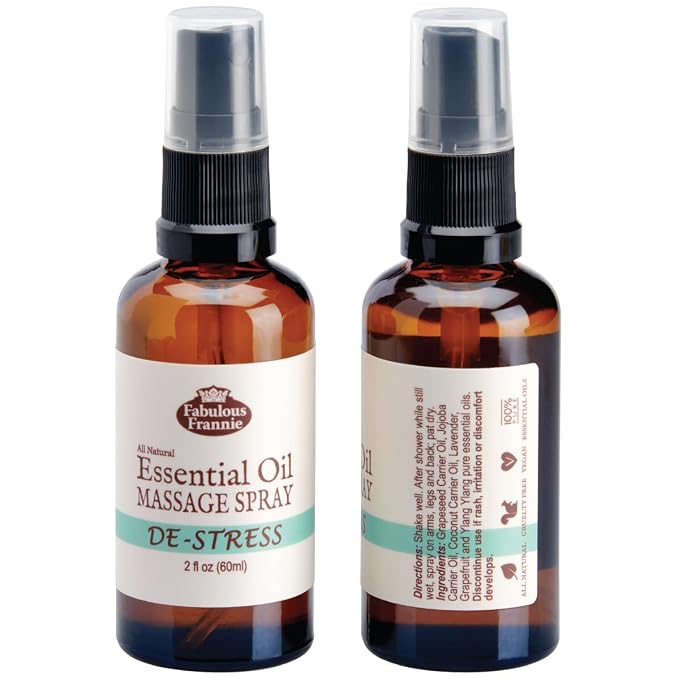 Fabulous Frannie De-Stress Healthy Massage Spritz made with Carrier Oil and Grapefruit, Ylang Ylang and Lavender Essential Oils 2oz