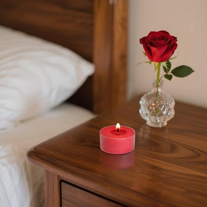 Scented Tea Lights Candles, Wisper of Rose, 16 Pack – Red Scented Tealight Candles– 100% Palm Wax – 6 Hour Burn Time Aromatherapy Tea Light Votive Candle for Dinner, Bedroom, Spa