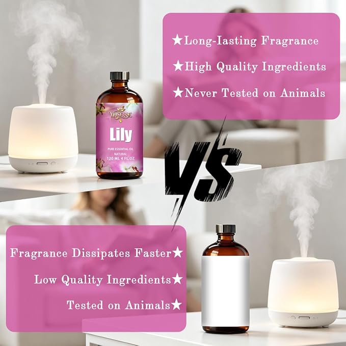 Lily Essential Oil, Lily Oil 4 Fl Oz 120ml for Diffuser Yoga Soap & Candle Making – with 0.33 Oz Roller Ball & Dropper YHSESSE Essential Oils