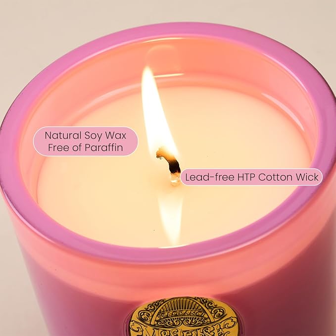 M&SENSE Peony Blush Scented Candle | 9.2 oz Soy Wax Pink Candle, Non-Toxic Aromatherapy Candle for Stress Relief & Home Spa