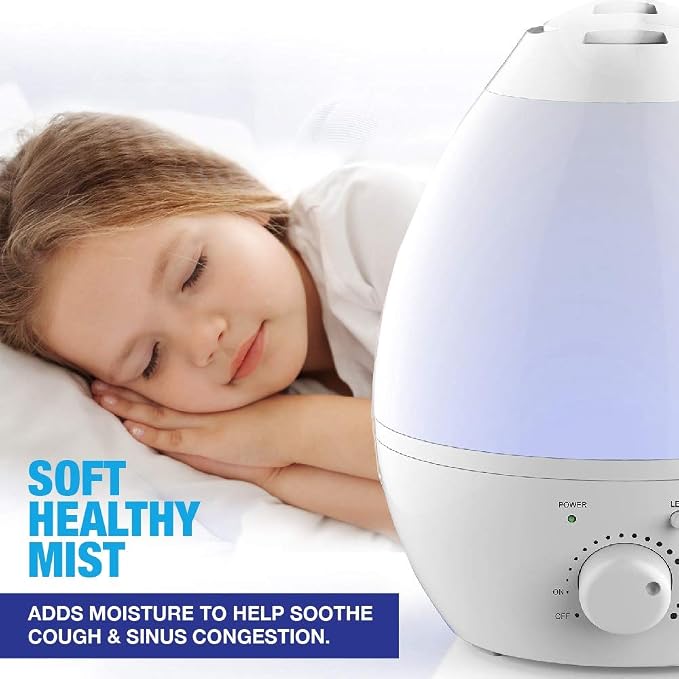 Bell+Howell Ultrasonic Changing Humidifier, Aroma Diffuser, 7 Color LED, Auto Off Function, Night Light and All in One, White