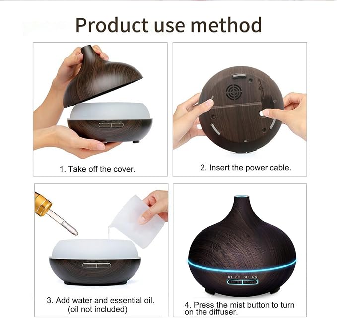 Diffusers for Essential Oils Large Room, 550ml Essential Oil Diffusers with Remote Control, Ultrasonic Oil Diffuser with Timer, 7 Colors Light for Bedroom (Deep)