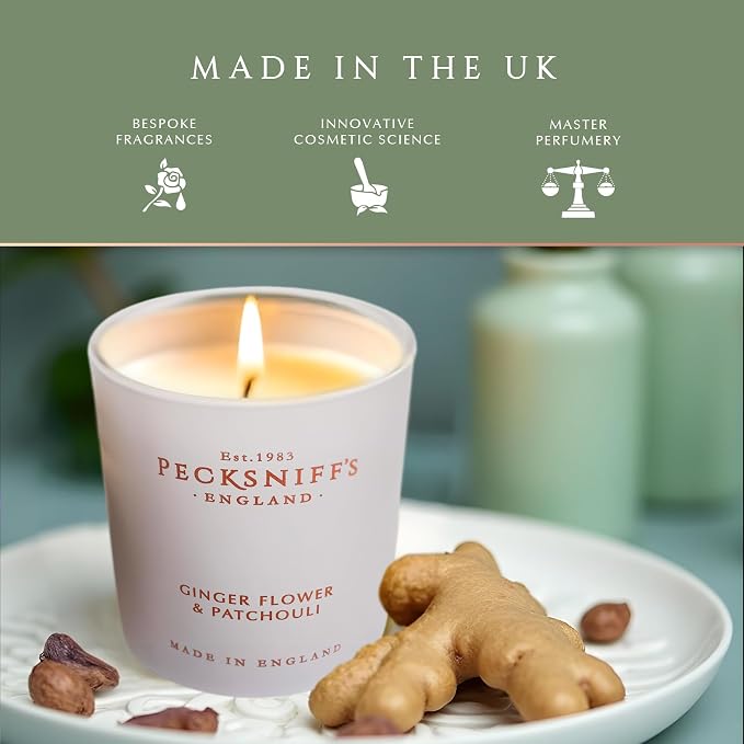 Pecksniff's Ginger Flower & Patchouli Luxury Scented Candle | 1 Wick, 100 g/3.5 oz