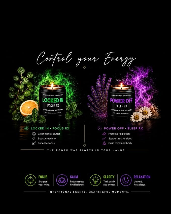 Wellness Candles – Focus & Sleep Soy Wax Candle Collection – Aromatherapy Home Fragrance (Locked in)