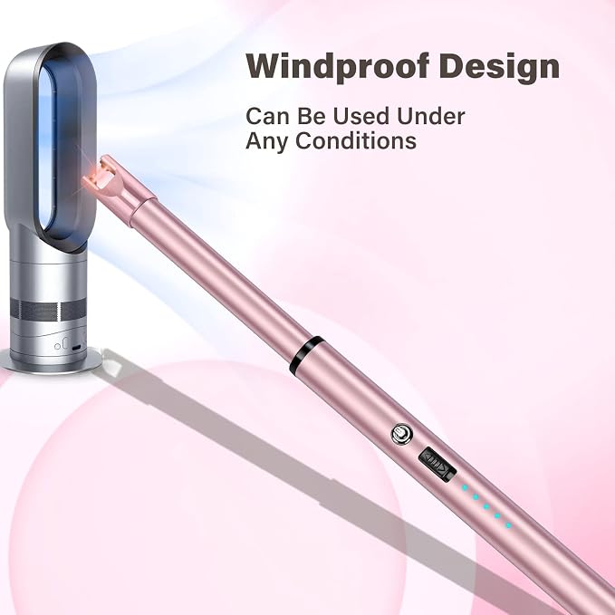 Electric Candle Lighter Windproof USB Rechargeable Flameless Long Neck Lighter for Candles Gas Stove Fireplace BBQ Kitchen Grills (Pink)