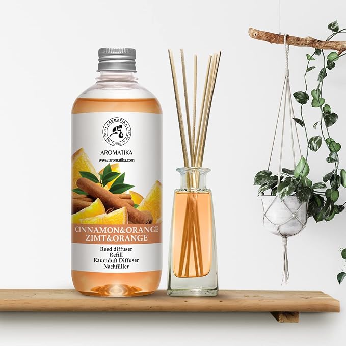 Cinnamon - Orange Diffuser Refill 17 Fl Oz - Intensive - Fresh & Long Lasting Fragrance - Good for Aromatherapy - SPA - Christmas Scent - Scented Diffusers - Home Fragrance - Reed Diffuser Refill