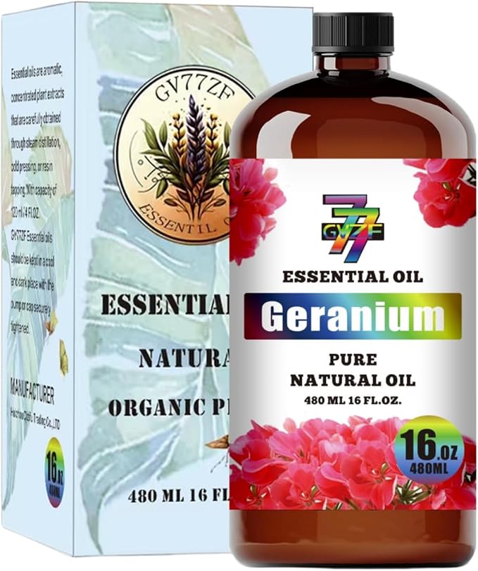 Geranium Essential Oil, Geranium Oils, for Diffuser, Skin, Humidifier, DIY Candles, Soap, Yoga, Massage, Gift, Essential Oil, GV77ZF Geranium Fragrance Oil - 16 fl oz (480 ml)
